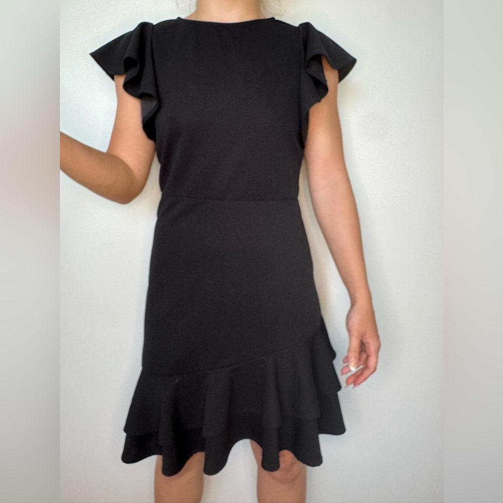 Like New Elegant Black Ruffle Dress, Size M